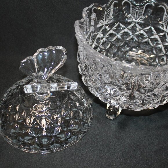 Vintage Bohemia Crystal Butterfly Covered Dish Czech Republic Footed Hand Cut - Picture 4 of 13